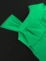 Bow Detail Cape Sleeves Pleated Dress