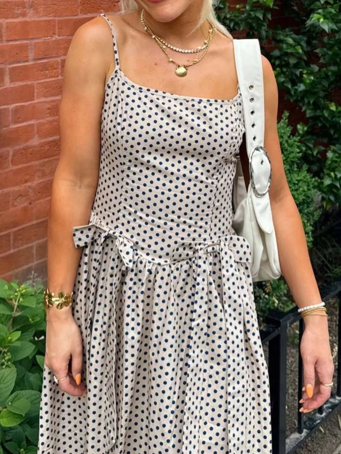 Bow Detail Midi Cami Dress Wave Point / S