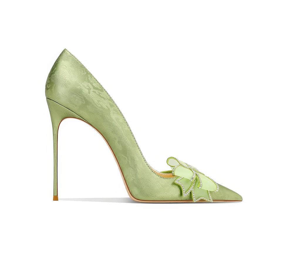 Bow Detailed Diamante Heel Pumps EU 33 / Green / 6CM
