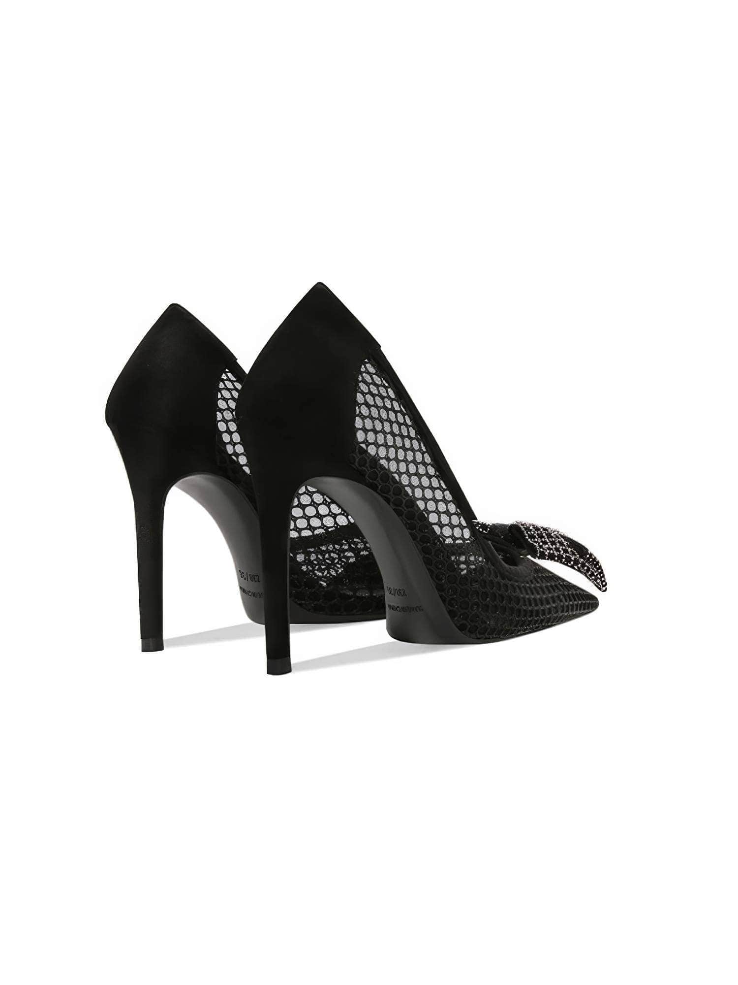Bow Detailed Lace Mesh Pointy Toe Heels
