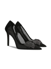 Bow Detailed Lace Mesh Pointy Toe Heels EU 32 / Black / 6CM