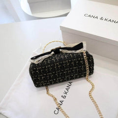 Bow Embellished Rhinestone Decorated Metallic Handle Purse