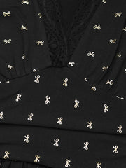 Bow Long Sleeve V-Neck Maxi Dress