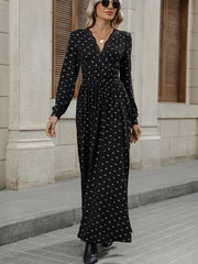 Bow Long Sleeve V-Neck Maxi Dress
