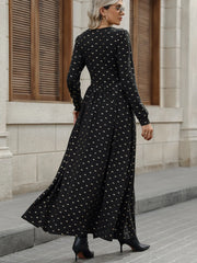Bow Long Sleeve V-Neck Maxi Dress