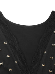 Bow Long Sleeve V-Neck Maxi Dress