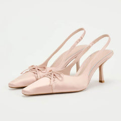 Bow Pointed Toe Slingback Heels
