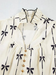 Bow Print Button Front Shirt Dress