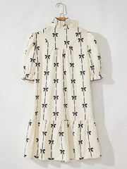 Bow Print Button Front Shirt Dress