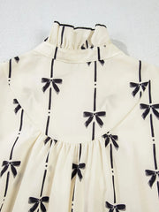 Bow Print Button Front Shirt Dress