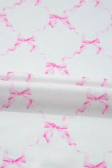 Bow Print Lettuce Trim Round Neck Top and Shorts Lounge Set