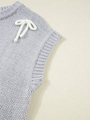 Bow Round Neck Short Sleeve Sweater