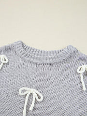 Bow Round Neck Short Sleeve Sweater