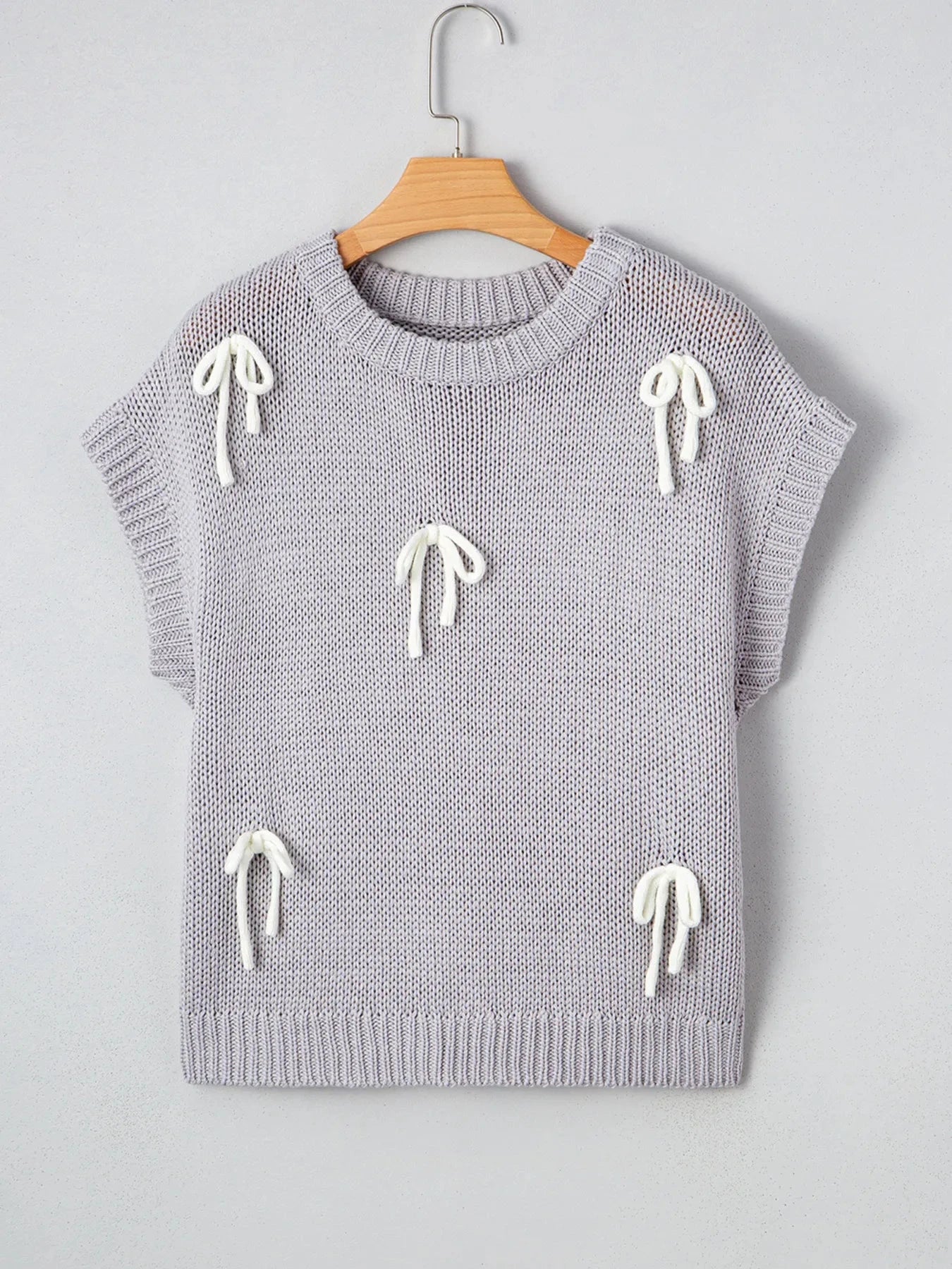 Bow Round Neck Short Sleeve Sweater