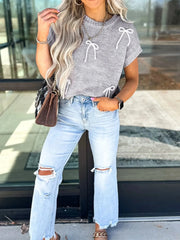 Bow Round Neck Short Sleeve Sweater
