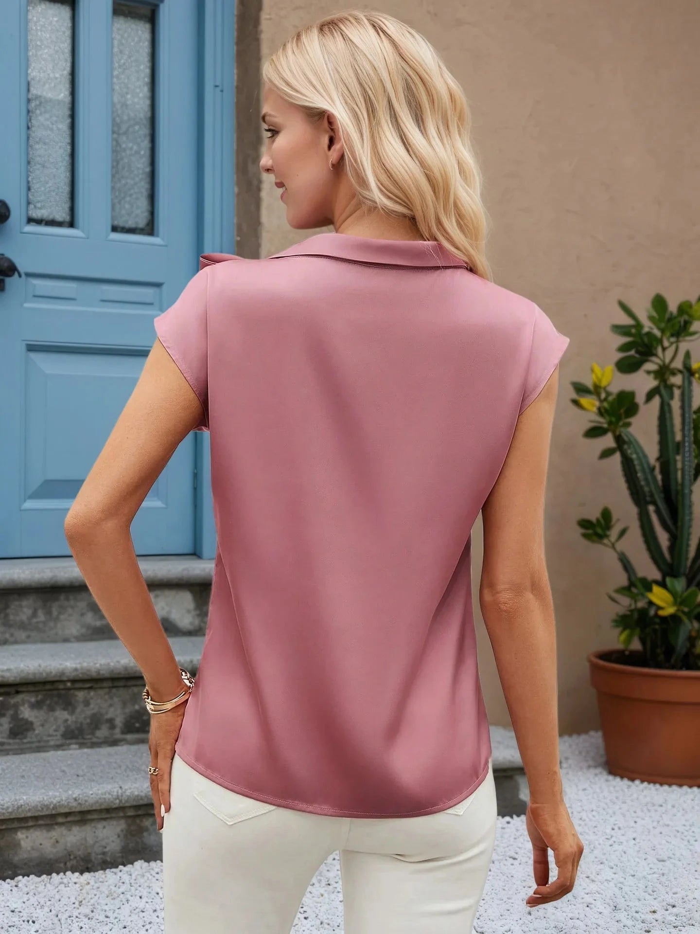 Bow Tie Cap Sleeve Blouse