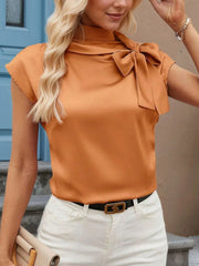 Bow Tie Cap Sleeve Blouse Orange / S