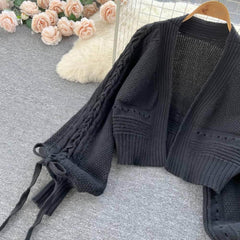 Braided Lantern Sleeves Knitted Sweater