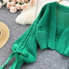 Braided Lantern Sleeves Knitted Sweater