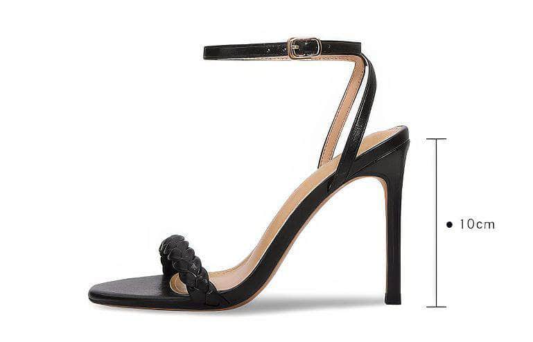 Braided Open Toe Ankle Strap Stiletto Heels