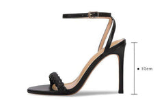 Braided Open Toe Ankle Strap Stiletto Heels