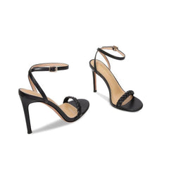Braided Open Toe Ankle Strap Stiletto Heels