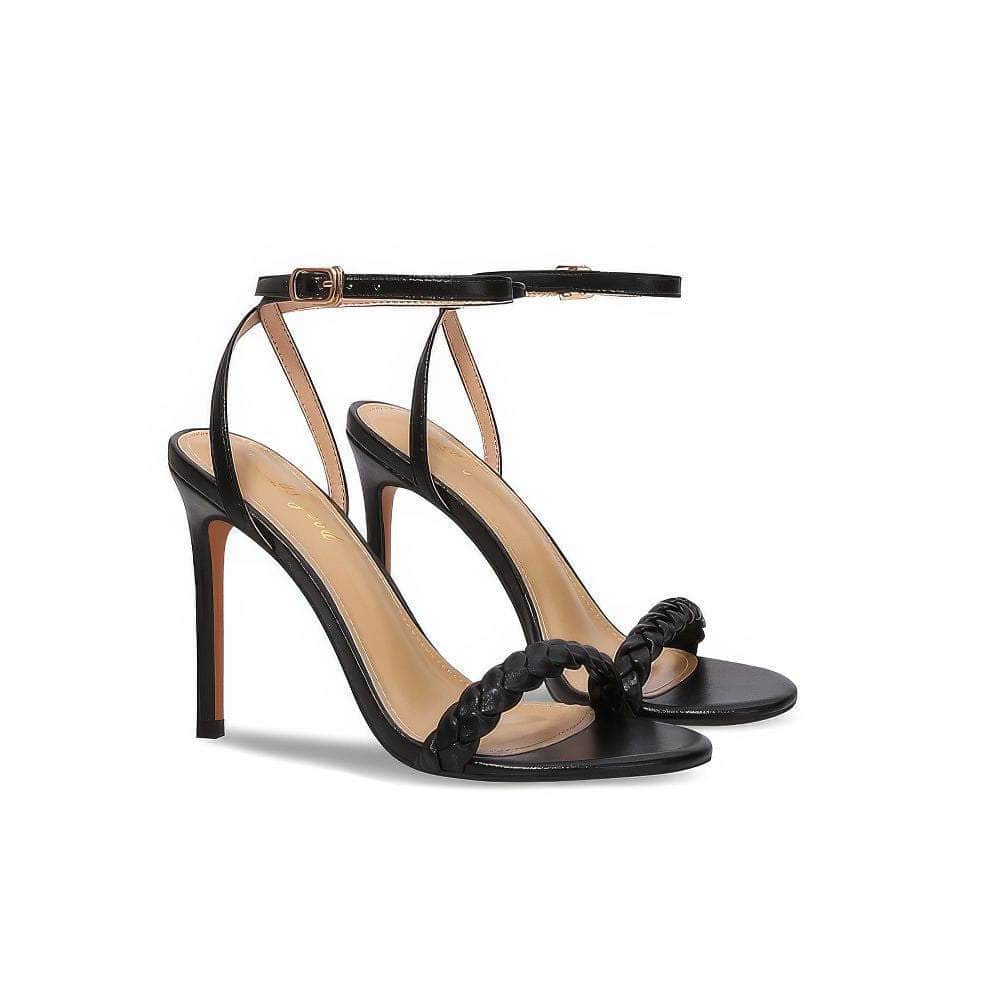 Braided Open Toe Ankle Strap Stiletto Heels