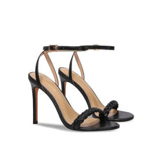 Braided Open Toe Ankle Strap Stiletto Heels