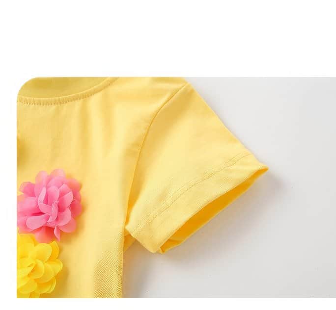 Bright Yellow Short Sleeve T-Shirt for Girls with Whimsical Cat on Roller Skates