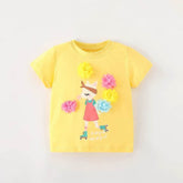 Bright Yellow Short Sleeve T-Shirt for Girls with Whimsical Cat on Roller Skates 2-3 Years / Yellow
