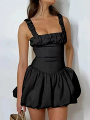 Bubble Hem Mini Dress Black / S