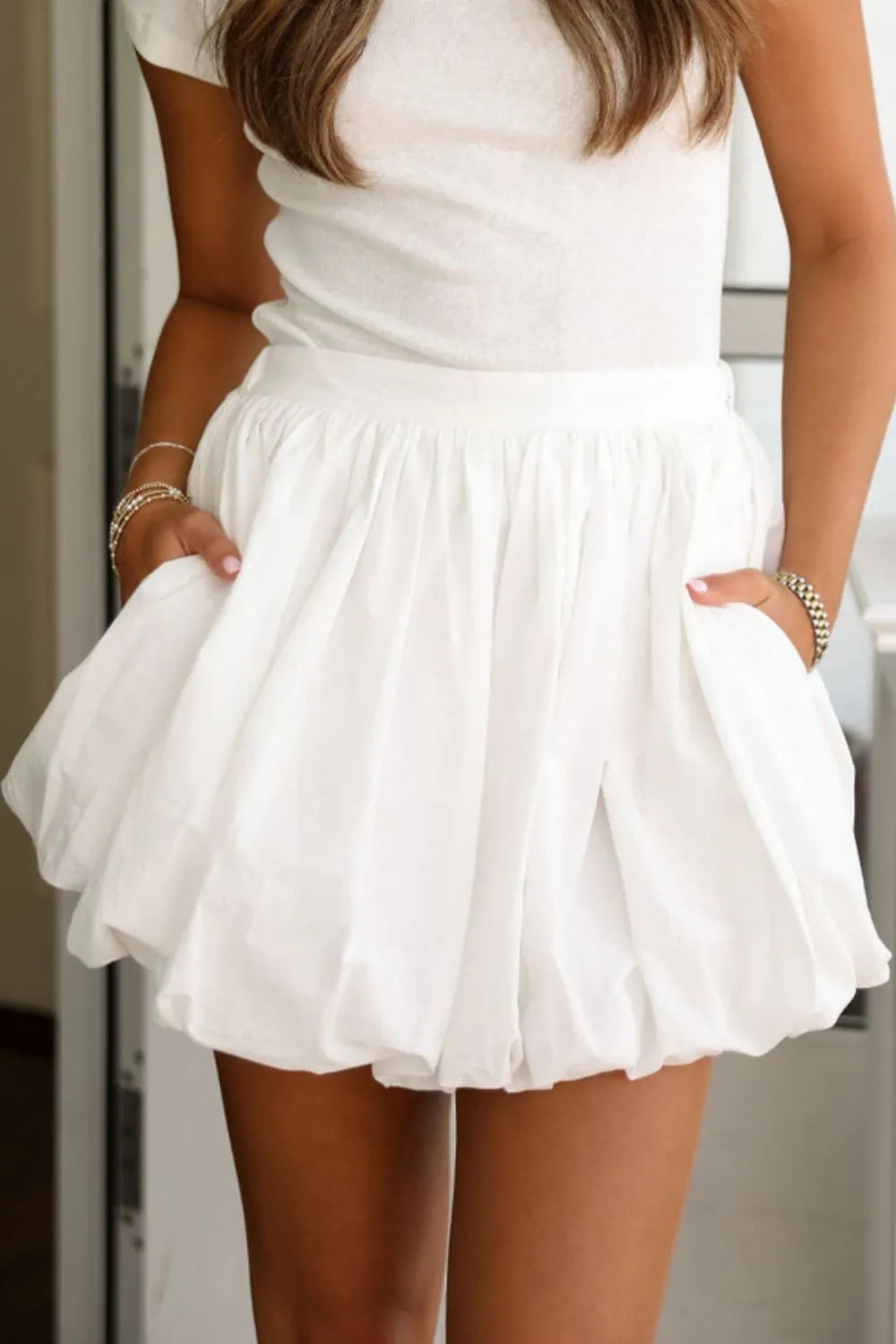 Bubble Mini Skirt with Pockets White / S