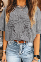 Bull Head Round Neck Half Sleeve T-Shirt