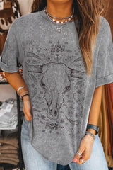 Bull Head Round Neck Half Sleeve T-Shirt Dark Gray / XL