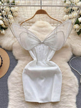Butterfly Mesh Accented Shimmery Mini Dress S / White