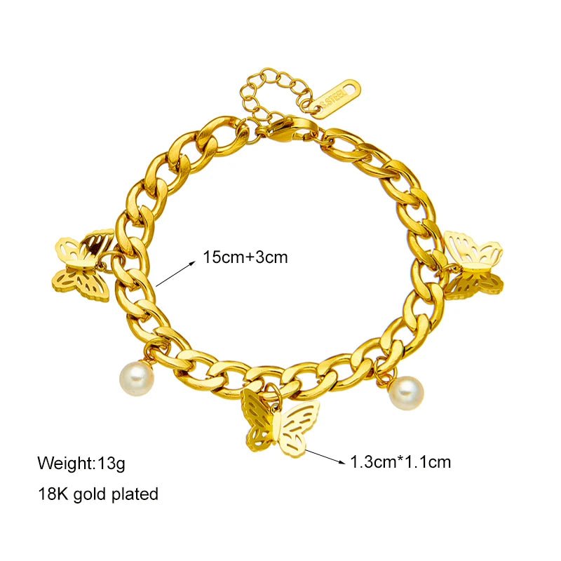 Butterfly Pearl Charm Bracelet B701