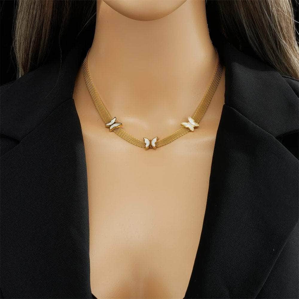 Butterfly Pendant Necklace and Earrings Jewelry Set