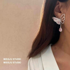 Butterfly Pink Crystal Teardrop Statement Earrings Pink