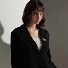 Butterfly Rhinestone Decor Tassel Diamante Brooch Gold