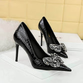 Butterfly Rhinestone Embellished Croc Heels EU 33 / Black / 10CM