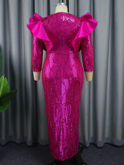 Butterfly Ruffles Sleeves Sequin Cocktail Dress