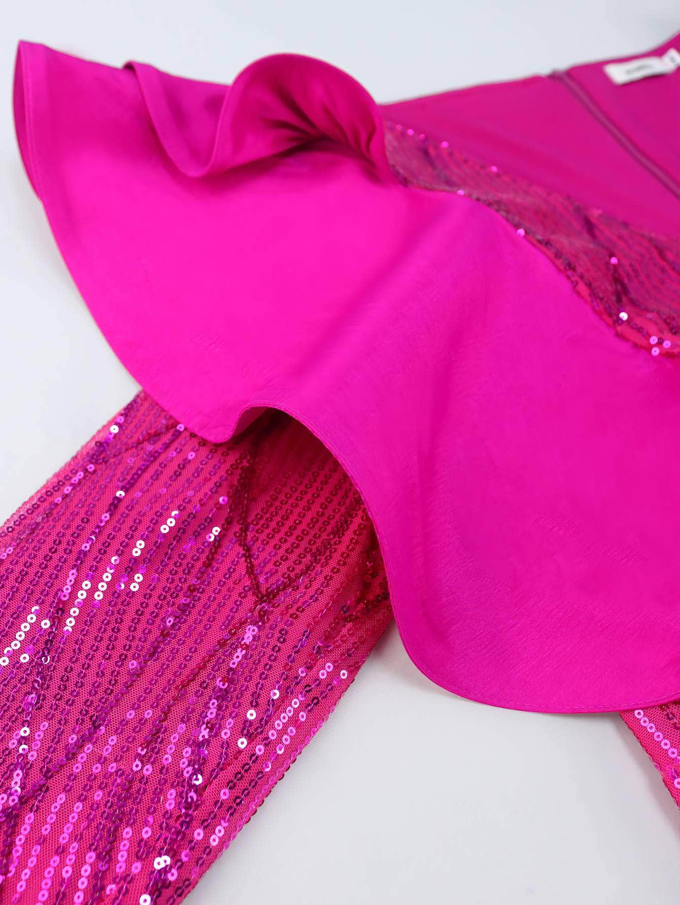 Butterfly Ruffles Sleeves Sequin Cocktail Dress