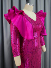 Butterfly Ruffles Sleeves Sequin Cocktail Dress