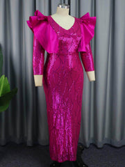 Butterfly Ruffles Sleeves Sequin Cocktail Dress