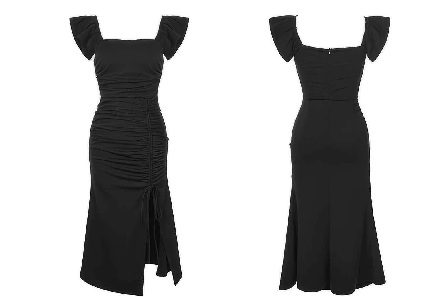 Butterfly Sleeves Mermaid Ruffle Drawstring Dress