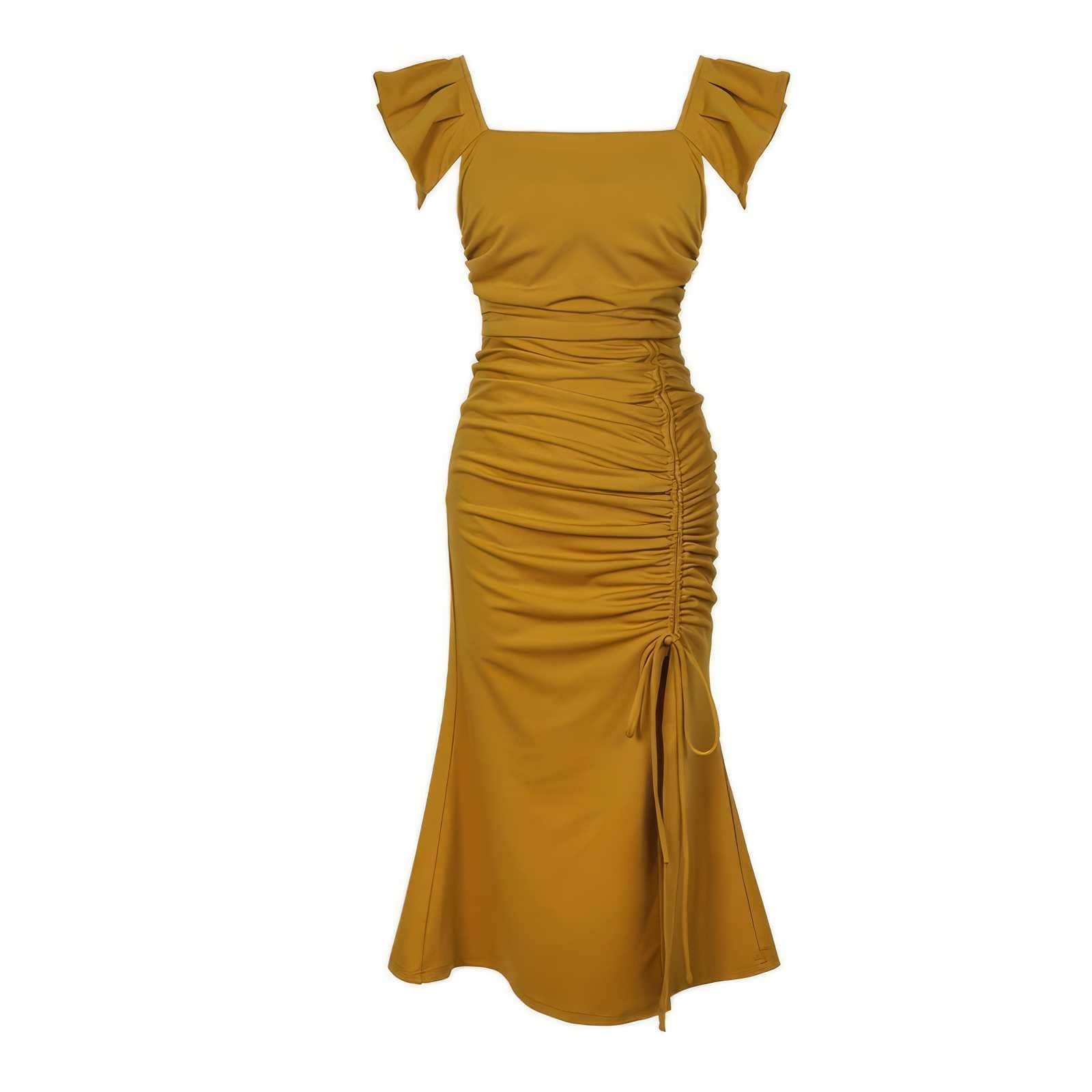 Butterfly Sleeves Mermaid Ruffle Drawstring Dress