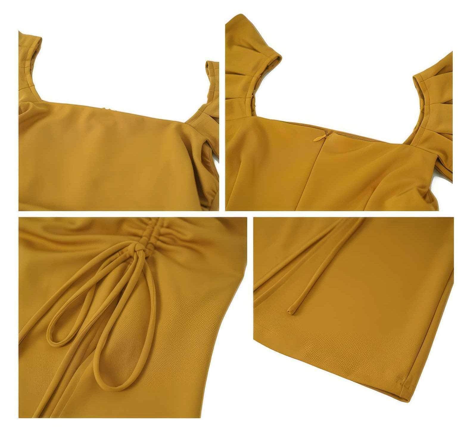Butterfly Sleeves Mermaid Ruffle Drawstring Dress