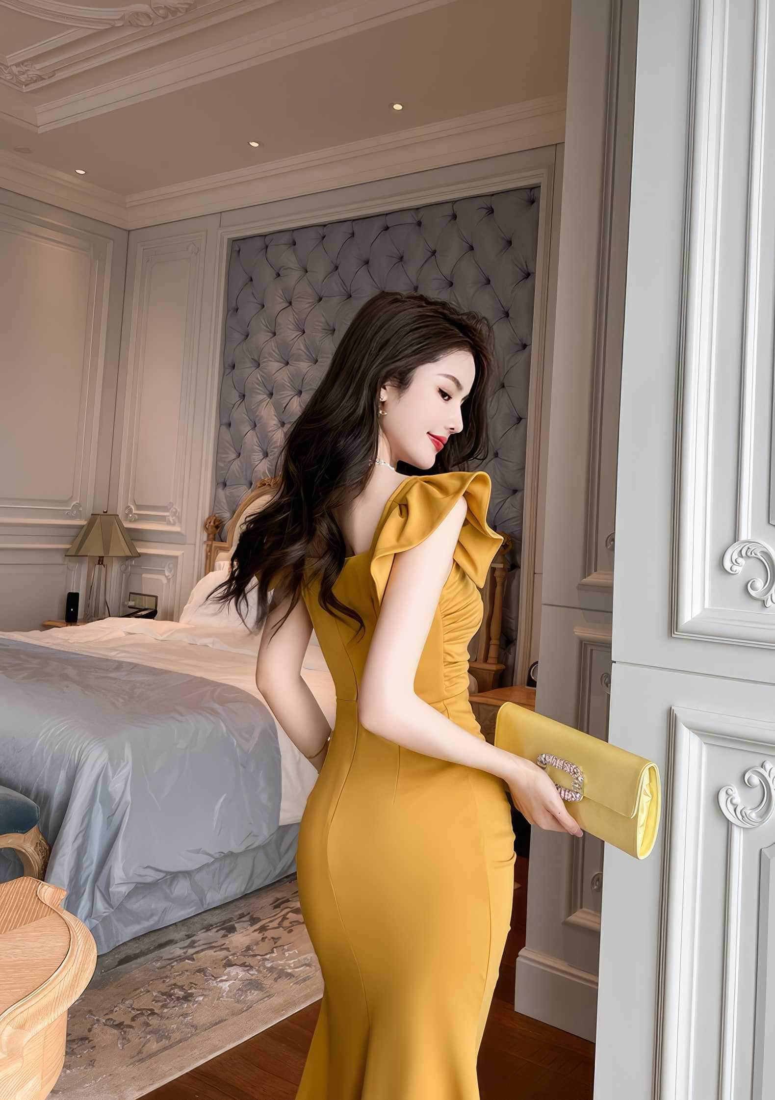 Butterfly Sleeves Mermaid Ruffle Drawstring Dress