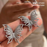 Butterfly Stud Rhinestone Earrings White