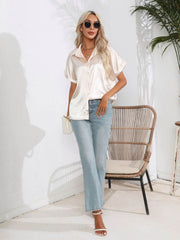 Button Down Collared Neck Short Sleeve Satin Shirt